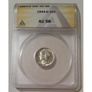 1944 D Mercury Dime AU58 ANACS